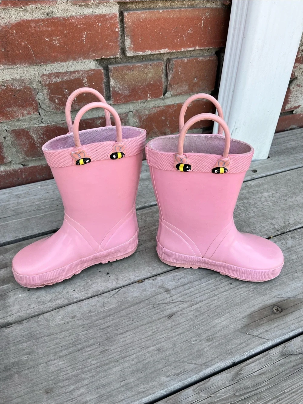 Girls Pink Flower Rain Boots with Bee Accents